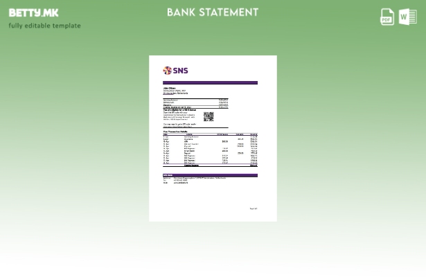 Модерен стил, шаблон ексел за извод од банка SNS на Холандија